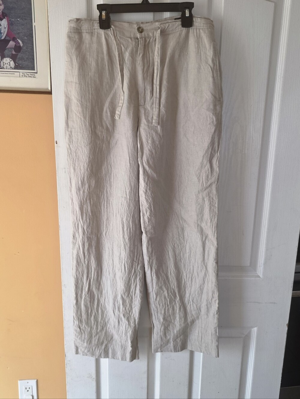 Axcess Womand Light Cream Drawstring Linen-Blend Chinos